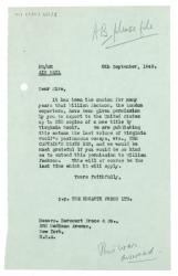 etter from Image of typescript letter from The Hogarth Press to Harcourt Brace and Company Inc. (08/09/1949) page 1 of 1