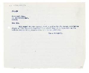 Image of typescript letter from The Hogarth Press to F. Burchell (26/05/1950) page 1 of 1
