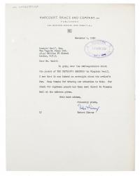 eImage of typescript letter from Harcourt Brace Company Inc to Leonard Woolf (09/11/1950)  page 1 of 1
