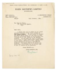 Image of typescript letter from Elkin Matthews Ltd to The Hogarth Press (31/10/1934) page 1 of 1