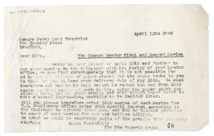 Image of typescript letter from Barbara Hepworth to Percy Lund Humphries & Company (13/04/1945) page 1 of 1