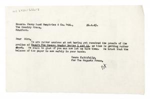 Image of typescript letter from Barbara Hepworth to Percy Lund Humphries & Company (26/04/1945)  page 1 of 1