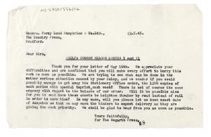 Image of typescript letter from Barbara Hepworth to Percy Lund Humphries & Company (23/05/1945) page 1 of 1