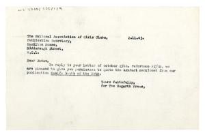 Image of typescript letter from the Hogarth Press to The National Association of Girls Clubs (02/11/1943) page 1 of 1
