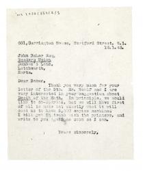 Image of typescript letter from John Lehmann to John Baker of the Readers Union (12/01/1943) page 1 of 1