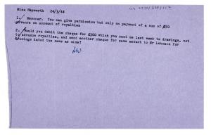 Image of typescript note from Leonard Woolf to Barbara Hepworth (24/03/1944) page 1 of 1