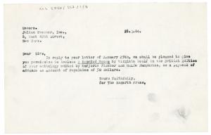 Image of typescript letter from The Hogarth Press to Julian Messner Inc. (28/03/1944) page 1 of 1