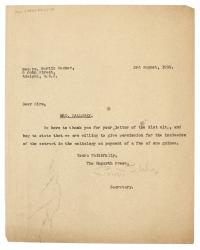 Image of typescript letter from Peggy Belsher to Martin Secker Ltd (03/08/1933)  page 1 of 1