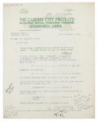 Image of typescript letter from the Garden City Press Ltd to The Hogarth Press (19/11/1941) page 1 of 2