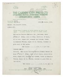 Image of typescript letter from The Garden City Press Ltd to The Hogarth Press (11/02/1942) page 1 of 1 