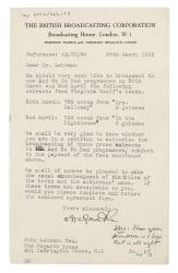 Image of a Letter from the British Broadcasting Corporation (BBC) to John Lehmann (18/03/1943)