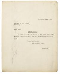 Image of typescript letter from The Hogarth Press to R. & R. Clark (12/02/1929) page 1 of 1
