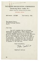 Image of a Letter from The British Broadcasting Corporation (BBC) to The Hogarth Press (06/01/1941)
