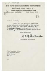 Letter from The British Broadcasting Corporation (BBC) to John Lehmann (24/03/1943)