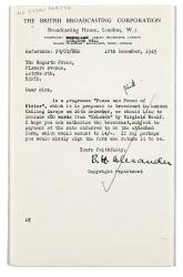 Image of a Letter from The British Broadcasting Corporation (BBC) to The Hogarth Press (12/12/1945)