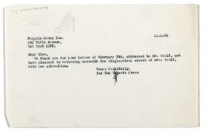 Image of typescript letter from The Hogarth Press to Penguin Books Limited (05/02/1946) page 1 of 1