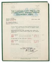 Typescript letter from the Garden City Press Ltd. to the Hogarth Press (10/06/1938) page 1 of 2