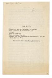 Typescript specimen pages of The Waves printed by The Garden City Press Ltd (21/09/1942) image 1 of 2