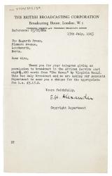 Image of a Letter from The BBC (British Broadcasting Corporation) to The Hogarth Press (13/07/1943)