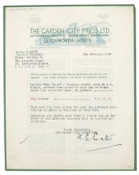 Image of typescript letter from The Garden City Press to The Hogarth Press (09/02/1937) page 1 of 2