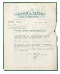 Image of typescript letter from The Garden City Press to The Hogarth Press (19/01/1940) page 1 of 2