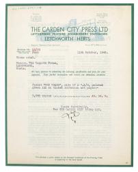 Image of typescript letter from The Garden City Press to The Hogarth Press (11/10/1940) page 1 of 2