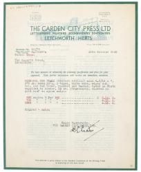 Image of typescript letter from The Garden City Press to The Hogarth Press (15/10/1940) page 1 of 2