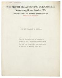 Image of a Notice from the British Broadcasting Corporation (BBC) regarding extract from  R. A. Scott-James book talk regarding The Years