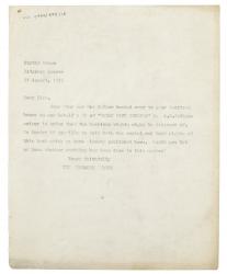 Image of typescript letter from Leonard Woolf to Curtis Brown Ltd (31/08/1923) page 1 of 1
