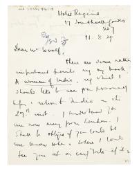 Image of handwritten letter from G. S. Dutt to Leonard Woolf (11/08/1929) page 1 of 2