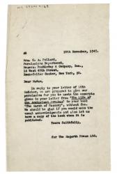Image of typescript letter from Aline Burch to C. A. Pollard (20/11/1947) page 1 of 1