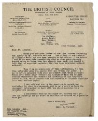 Image of typescript letter from The British Council to John Lehmann (22/10/1943) page 1 of 1