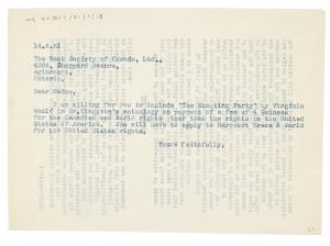 Image of typescript letter from The Hogarth Press to The Book Society of Canada (14/06/1961) page 1 of 1 
