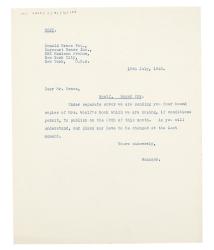 Image of typescript letter from The Hogarth Press to Donald Brace (10/07/1940) page 1 of 1