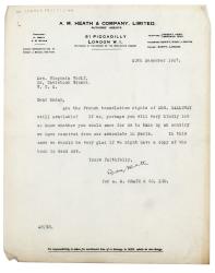 Image of a Letter from A. M. Heath to Virginia Woolf at The Hogarth Press (20/12/1927) 