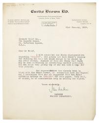 Image of a Letter from Jean Watson at Curtis Brown Ltd to Leonard Woolf at The Hogarth Press (31/01/1929)