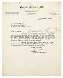Image of a Letter from Jean Watson at Curtis Brown Ltd to Leonard Woolf at The Hogarth Press (23/02/1929)
