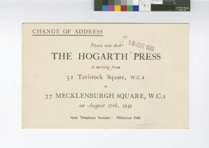 Change of Address card for the Hogarth Press