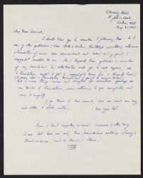 Handwritten letter from Kot to Leonard Woolf about rights. 