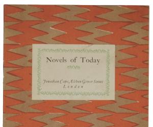Image of front cover of Jonathan Cape's list of 'Novels of Today' (1922) with orange and brown dust jacket