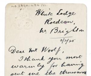 Image of handwritten letter from Vita Sackville-West to Leonard Woolf (03/02/1925) page 1 of 2