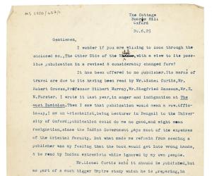Image of typescript letter from Edward Thompson to The Hogarth Press (20/06/1925) page 1 of 2 
