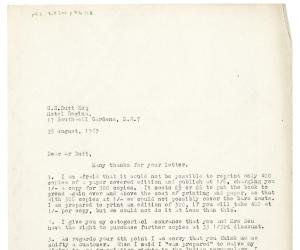Image of typescript letter from Leonard Woolf to G. S. Dutt (28/08/1929) page 1 of 1