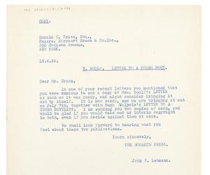 Image of typescript letter from John Lehmann to Donald Brace (16/06/1932) page 1 of 1
