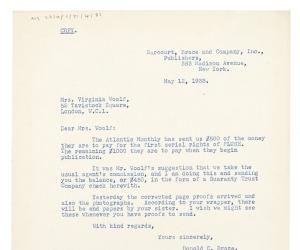 Image of typescript letter from Donald Brace to Virginia Woolf (12/05/1933) page 1 of 1